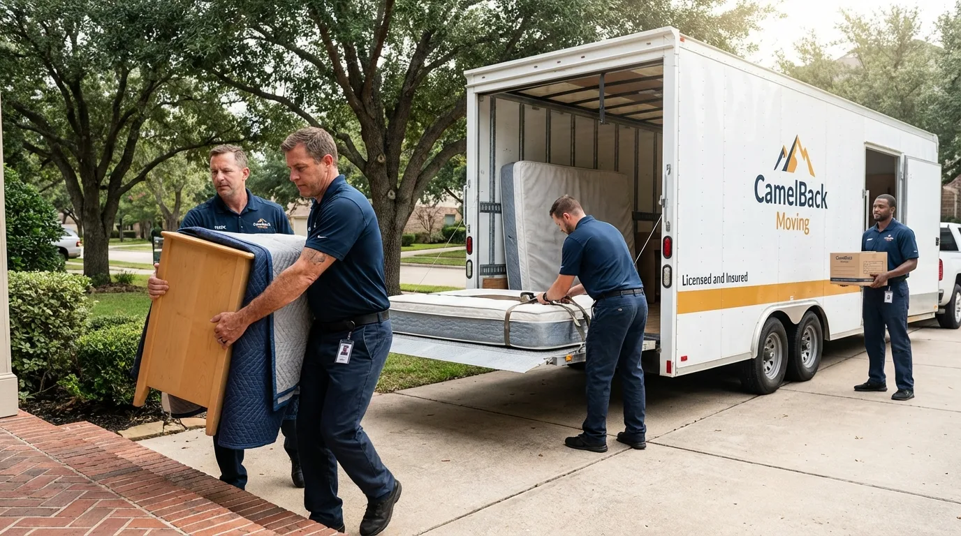 Crew loading residential truck for cross-state move from Leeds, AL